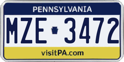 PA license plate MZE3472
