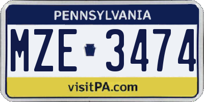 PA license plate MZE3474