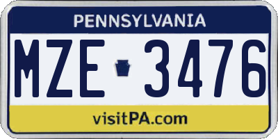 PA license plate MZE3476