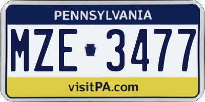 PA license plate MZE3477