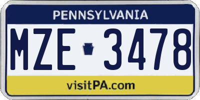 PA license plate MZE3478