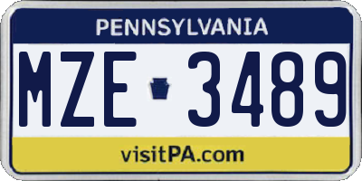 PA license plate MZE3489