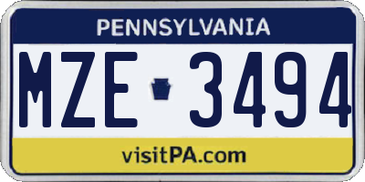 PA license plate MZE3494