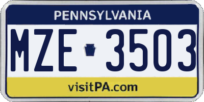 PA license plate MZE3503