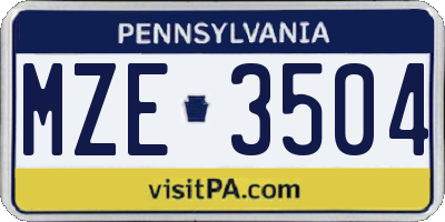 PA license plate MZE3504