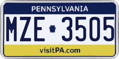 PA license plate MZE3505