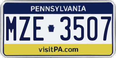 PA license plate MZE3507