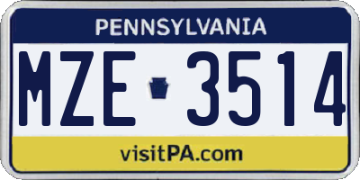 PA license plate MZE3514