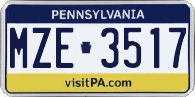 PA license plate MZE3517