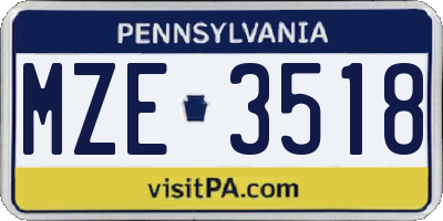 PA license plate MZE3518