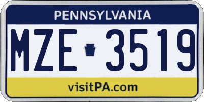 PA license plate MZE3519
