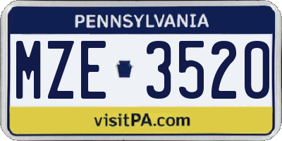 PA license plate MZE3520