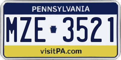 PA license plate MZE3521