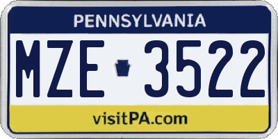 PA license plate MZE3522