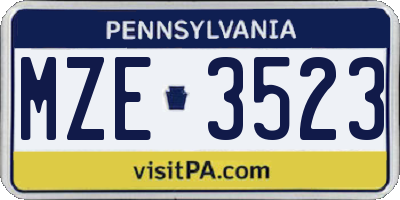 PA license plate MZE3523