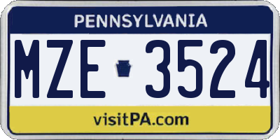 PA license plate MZE3524