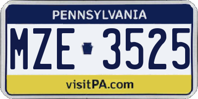 PA license plate MZE3525