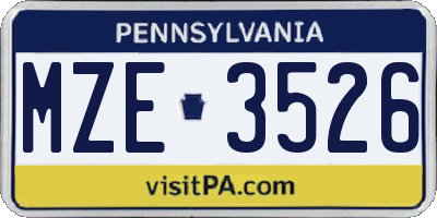 PA license plate MZE3526