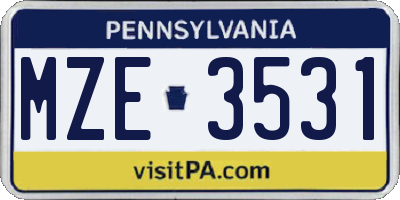 PA license plate MZE3531