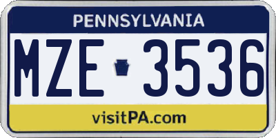 PA license plate MZE3536