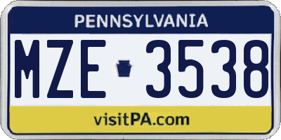 PA license plate MZE3538