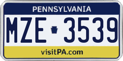 PA license plate MZE3539