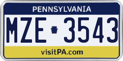PA license plate MZE3543