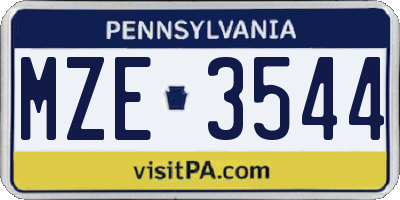 PA license plate MZE3544
