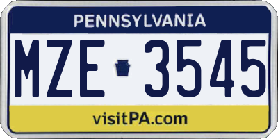 PA license plate MZE3545