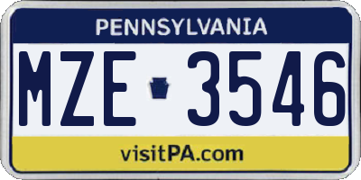 PA license plate MZE3546