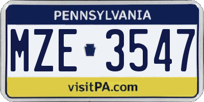 PA license plate MZE3547