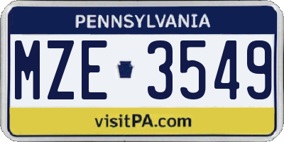 PA license plate MZE3549