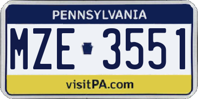 PA license plate MZE3551