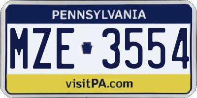 PA license plate MZE3554