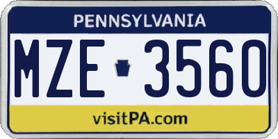 PA license plate MZE3560