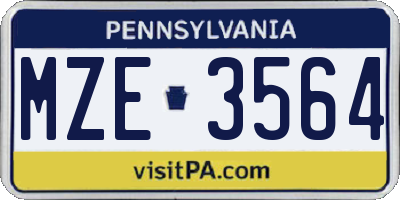 PA license plate MZE3564