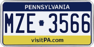 PA license plate MZE3566