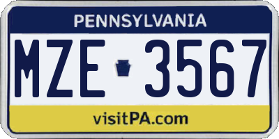 PA license plate MZE3567