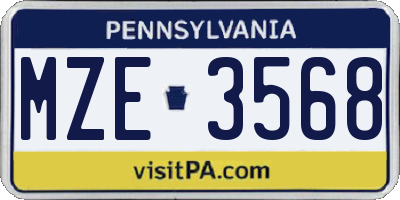 PA license plate MZE3568