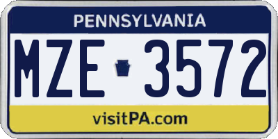 PA license plate MZE3572