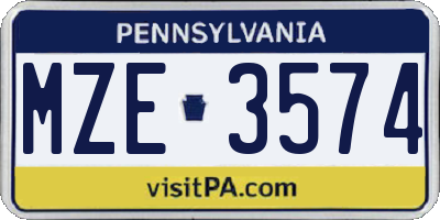 PA license plate MZE3574