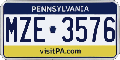 PA license plate MZE3576