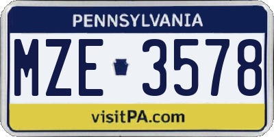 PA license plate MZE3578