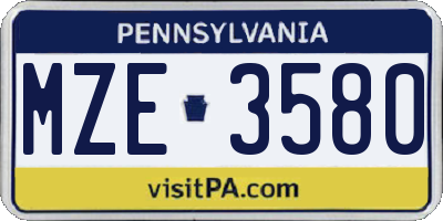PA license plate MZE3580