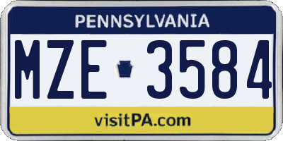 PA license plate MZE3584