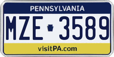 PA license plate MZE3589