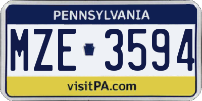 PA license plate MZE3594