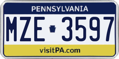 PA license plate MZE3597
