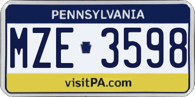 PA license plate MZE3598