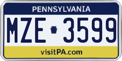 PA license plate MZE3599
